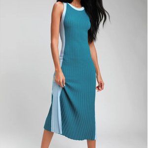 Hype Woman Teal Blue Color Block Ribbed Knit Midi Dress Lulu's Size S